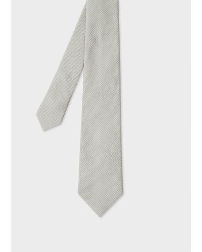 Paul Smith Grey Mini Dot Silk Tie - White