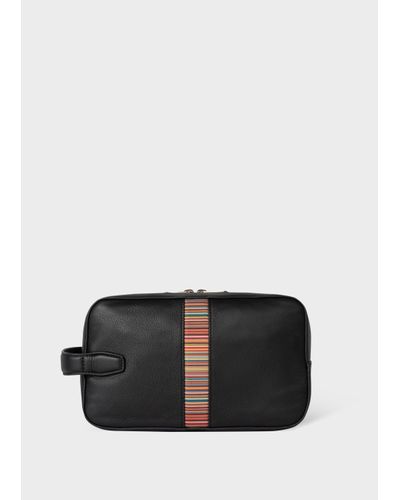Paul Smith Black Leather 'signature Stripe' Wash Bag