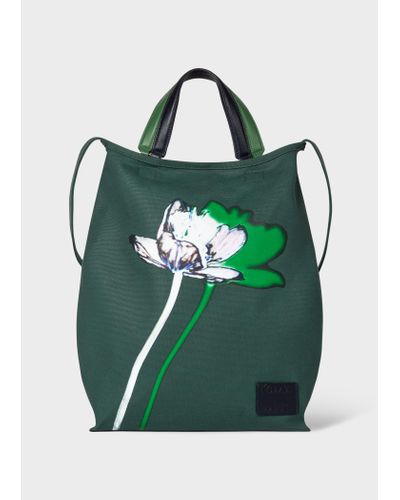 Paul Smith Dark Green 'shadow Floral' Canvas Tote Bag Multicolour