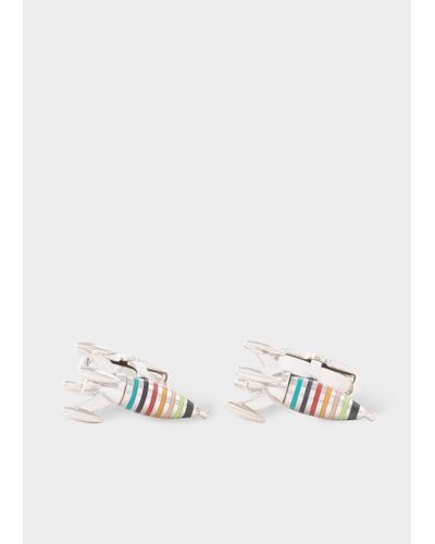Paul Smith Silver 'artist Stripe' 'rocket' Cufflink Multicolour - White