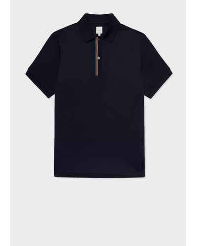 Paul Smith Dark Navy 'signature Stripe' Trim Polo Shirt Blue
