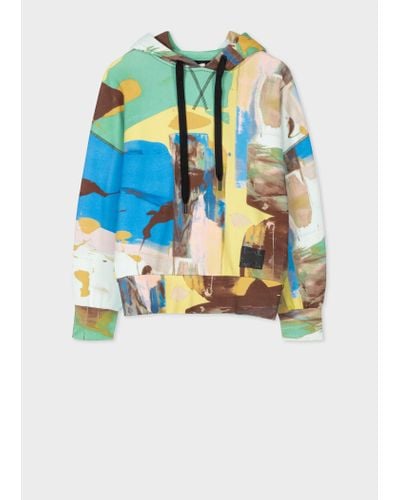 Paul Smith Cotton 'abstract Landscape' Hoodie Blue