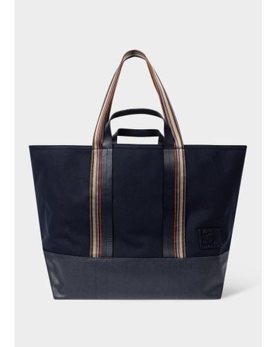 Paul Smith Navy Canvas Tote Bag With 'signature Stripe' Straps Blue