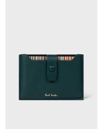 Paul Smith Dark Teal Credit Card Holder Wallet With 'signature Stripe' Pull Out - Green