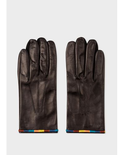 Paul Smith Dark Brown 'artist Stripe' Leather Gloves - Black