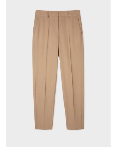 PS by Paul Smith Tapered-fit Brown Wool-hopsack Trousers - Natural