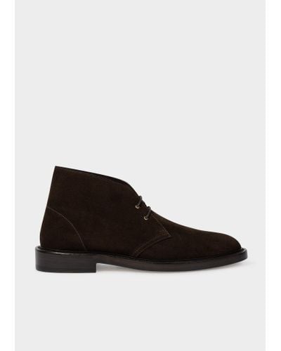 Paul Smith Dark Brown Suede 'kew' Boots - White