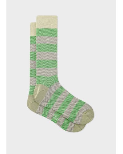 Paul Smith Green Herringbone Stripe Socks
