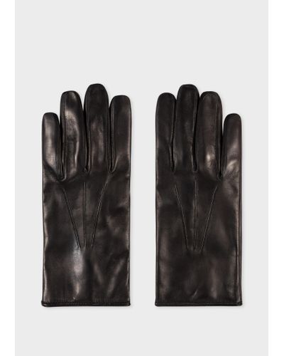 Paul Smith Black 'signature Stripe' Leather Gloves