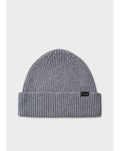 Paul Smith Grey Cashmere-blend Ribbed Beanie Hat
