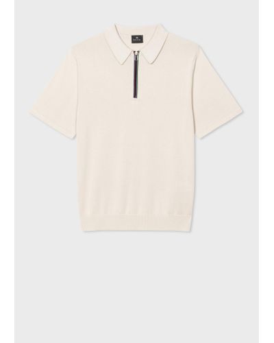 PS by Paul Smith Ecru Organic Cotton Knitted Zip-neck Polo Shirt Grey - Natural