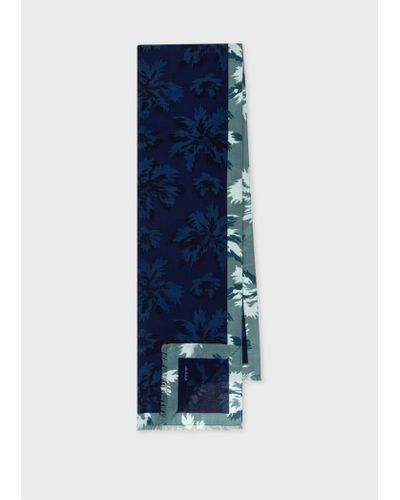 PS by Paul Smith Blue Cotton 'palm Burst' Scarf