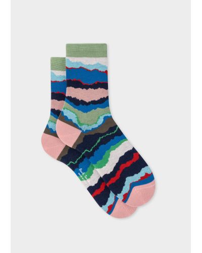 Paul Smith Women's Blue 'torn Stripe' Socks - White