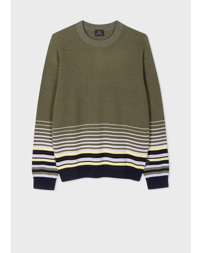 Paul Smith Khaki Cotton-blend Stripe Hem Jumper - Green