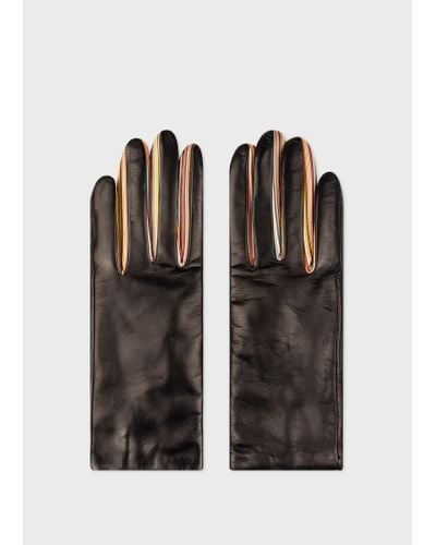 Paul Smith Black Leather 'signature Stripe' Gloves