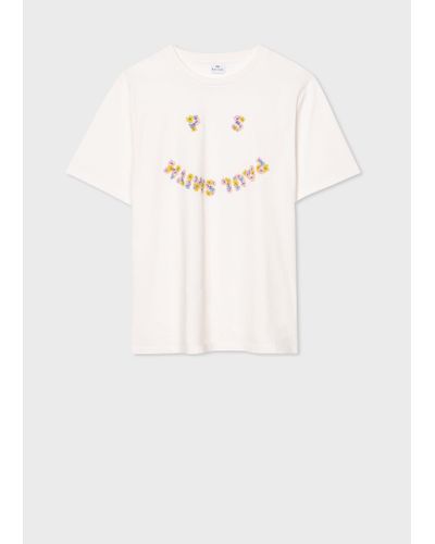 PS by Paul Smith White 'floral Happy' Print T-shirt - Natural