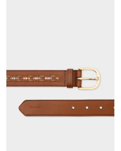 Paul Smith Tan Woven Leather 'signature Stripe' Belt - Brown