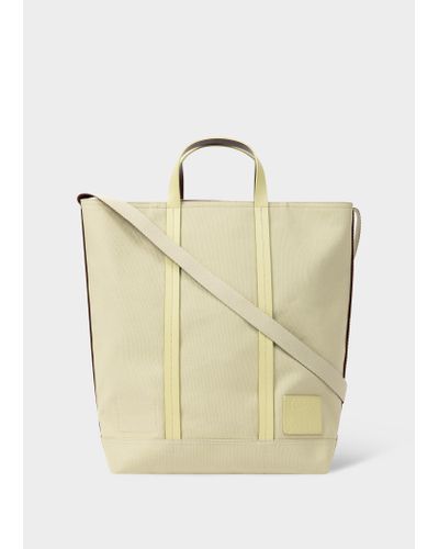 Paul Smith Beige Canvas Reversible Tote Bag With Shoulder Strap Green - Natural