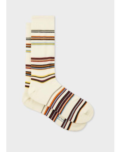Paul Smith Ecru Spaced 'signature Stripe' Socks White - Natural