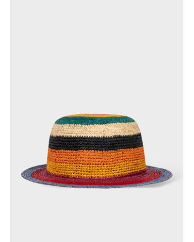 Paul Smith Multi Colour Stripe Crochet Straw Hat Multicolour