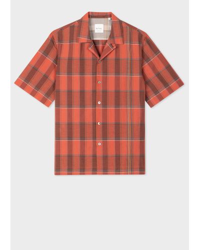 Paul Smith Tailored-fit Cotton-linen Red Check 'signature Stripe' Shirt Pink - Orange