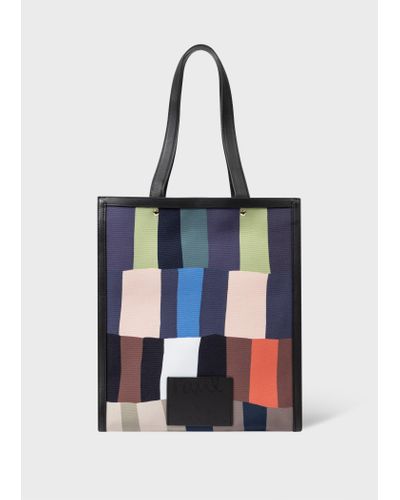 Paul Smith 'overlapping Check' Leather Trim Tote Bag - Black