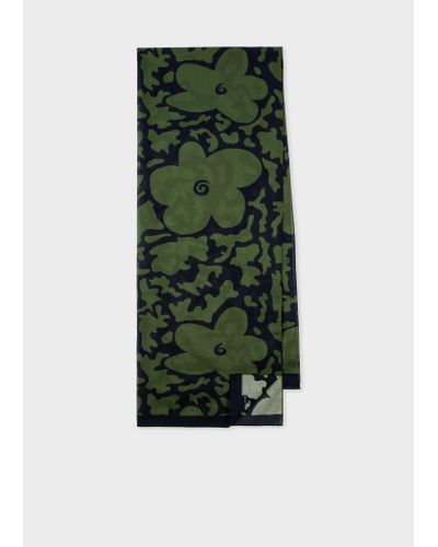 PS by Paul Smith Green 'floral Camo' Print Cotton Scarf