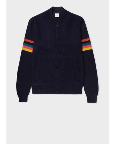 Paul Smith Gents Knitted Bomber Jacket - Blue