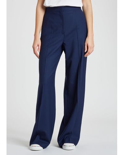 PS by Paul Smith Navy Wool-hopsack Wide Leg Trousers - Blue
