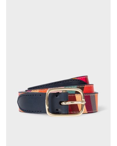 Paul Smith Navy Leather Belt With 'swirl' Panel Multicolour - White