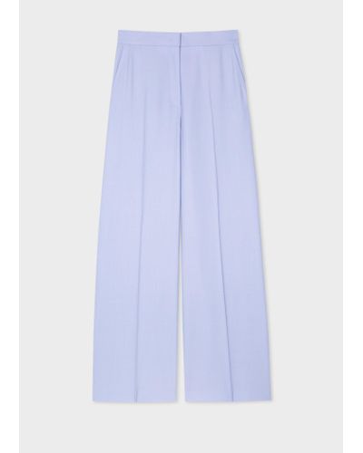 PS by Paul Smith Lilac Wool-hopsack Wide Leg Trousers Blue