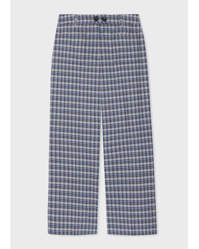 PS by Paul Smith Wool Blue Check Wide-leg Trousers