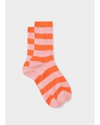 Paul Smith Pink Stripe Crochet Pattern Socks - Orange