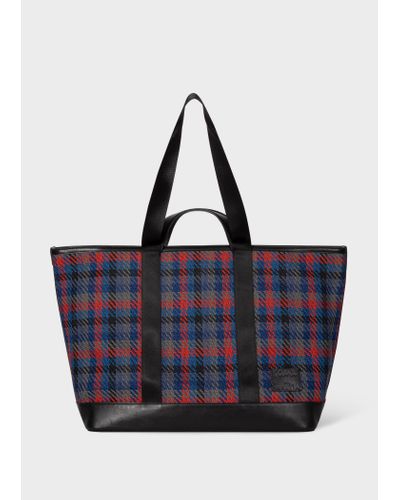 Paul Smith Women's Navy And Red Woven Check Tote Bag - Blue