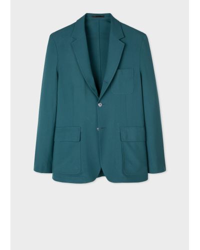Paul Smith Tailored-fit Sea Green Three-button Wool Blazer - Blue