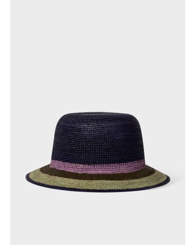 Paul Smith Navy Stripe Straw Hat - Blue