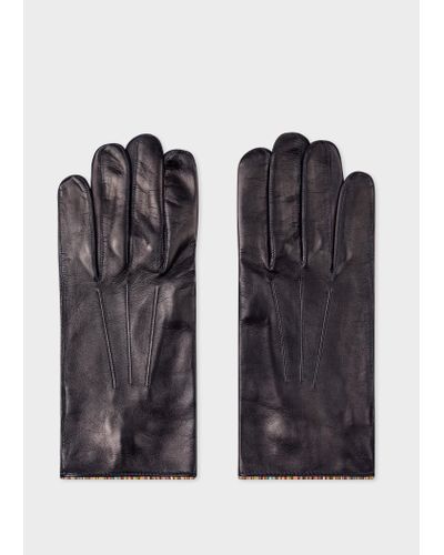 Paul Smith Navy Leather Gloves With 'signature Stripe' Piping - Black