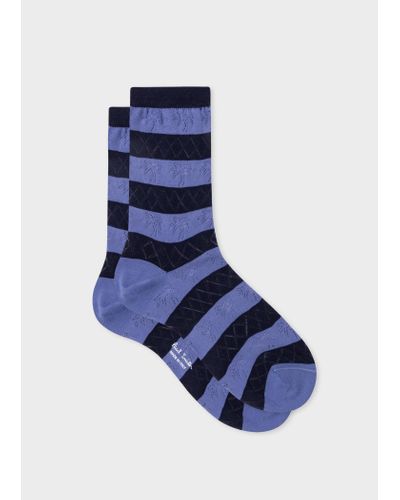Paul Smith Navy Stripe Crochet Pattern Socks Blue