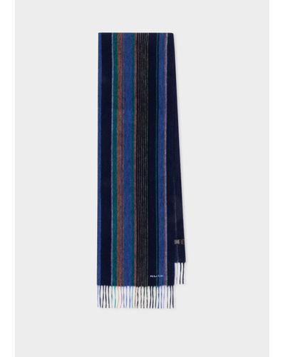 PS by Paul Smith Blue Lambswool 'trent Stripe' Scarf