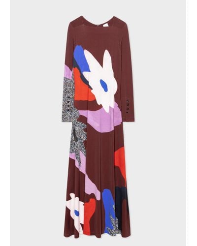 Paul Smith Maroon 'botanical Collage' Maxi Dress Red