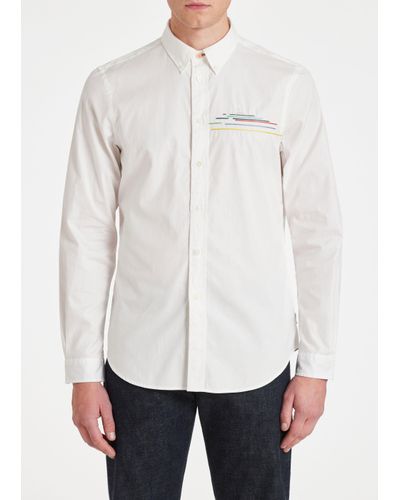 PS by Paul Smith Mens Ls Tailored Bd Shirt Embroidery - White