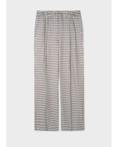 PS by Paul Smith Burgundy Houndstooth Wide Leg Trousers Blue - Grey