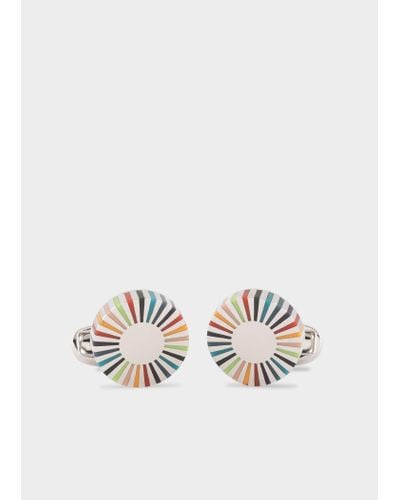 Paul Smith Silver 'artist Stripe' Edge Circular Cufflinks Multicolour - White