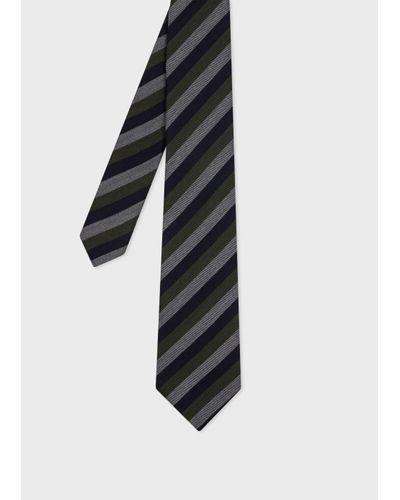 Paul Smith Green Silk-wool Tri Stripe Tie - Black