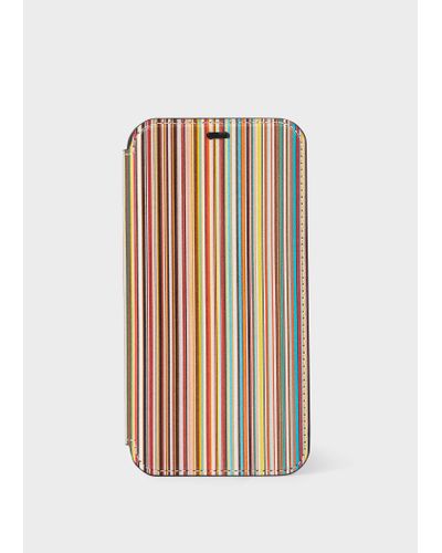 Paul Smith 'signature Stripe' Leather Iphone 11 Pro Wallet Case Multicolour - White
