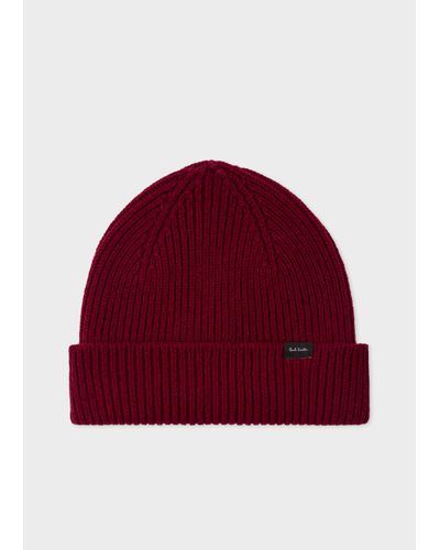 Paul Smith Burgundy Cashmere-blend Beanie Hat - Red