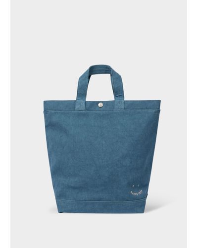 PS by Paul Smith Navy Canvas 'ps Happy' Tote Bag - Blue