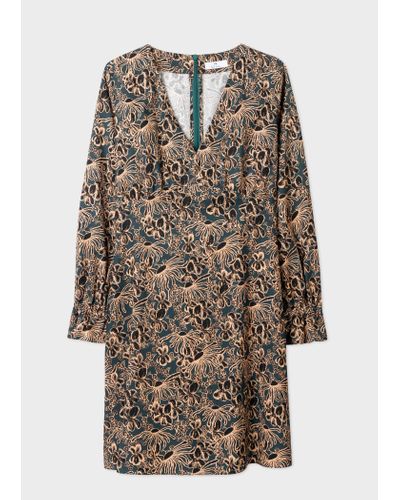 PS by Paul Smith Teal 'bridleway Floral' Dress Blue - Natural