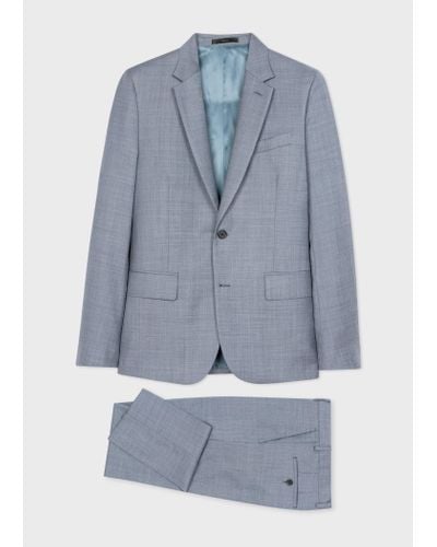 Paul Smith The Soho - Tailored-fit Grey Blue Wool Sharkskin Suit