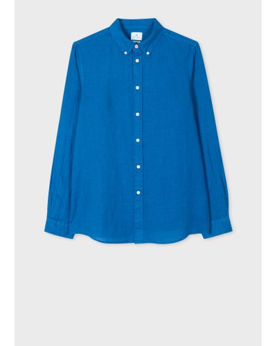 PS by Paul Smith Cobalt Blue Linen Button-down Shirt